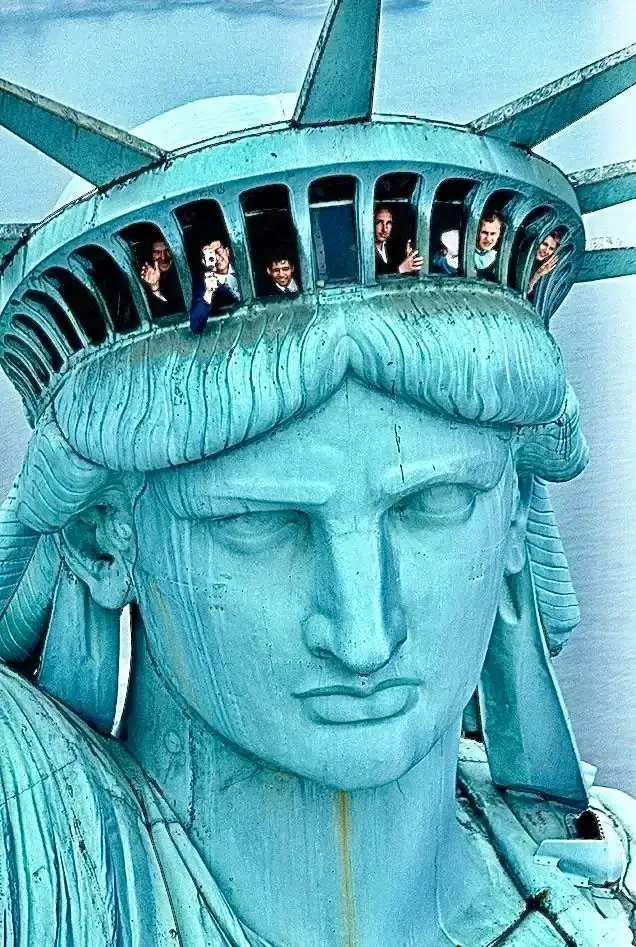 Inside the crown of the Statue of Liberty, people enjoy a stunning view of the city from above. Pedestal vs. Crown Tickets