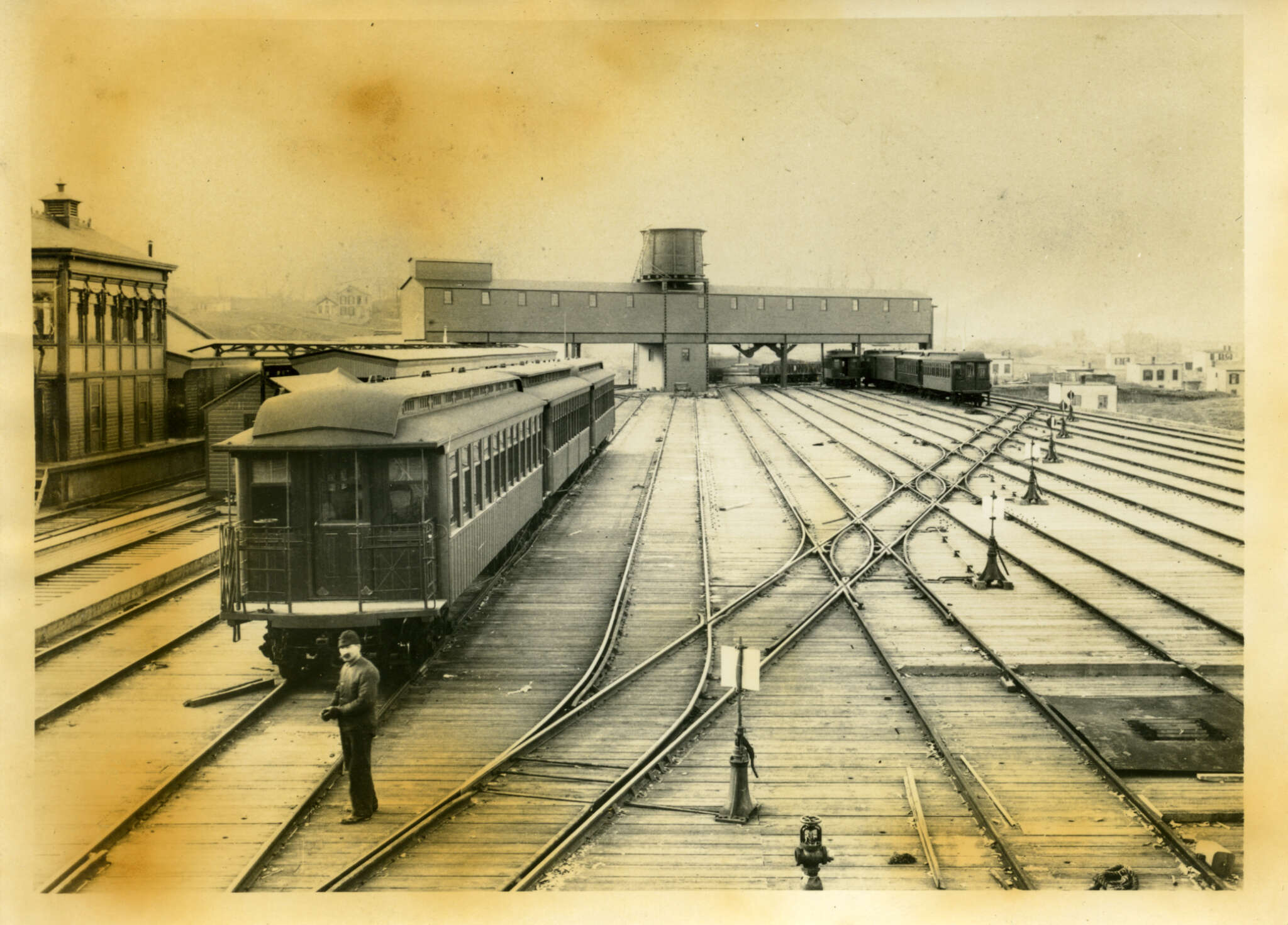 BU cars in the Union Depot of the BRT Fifth Avenue Elevated, c. 1890s