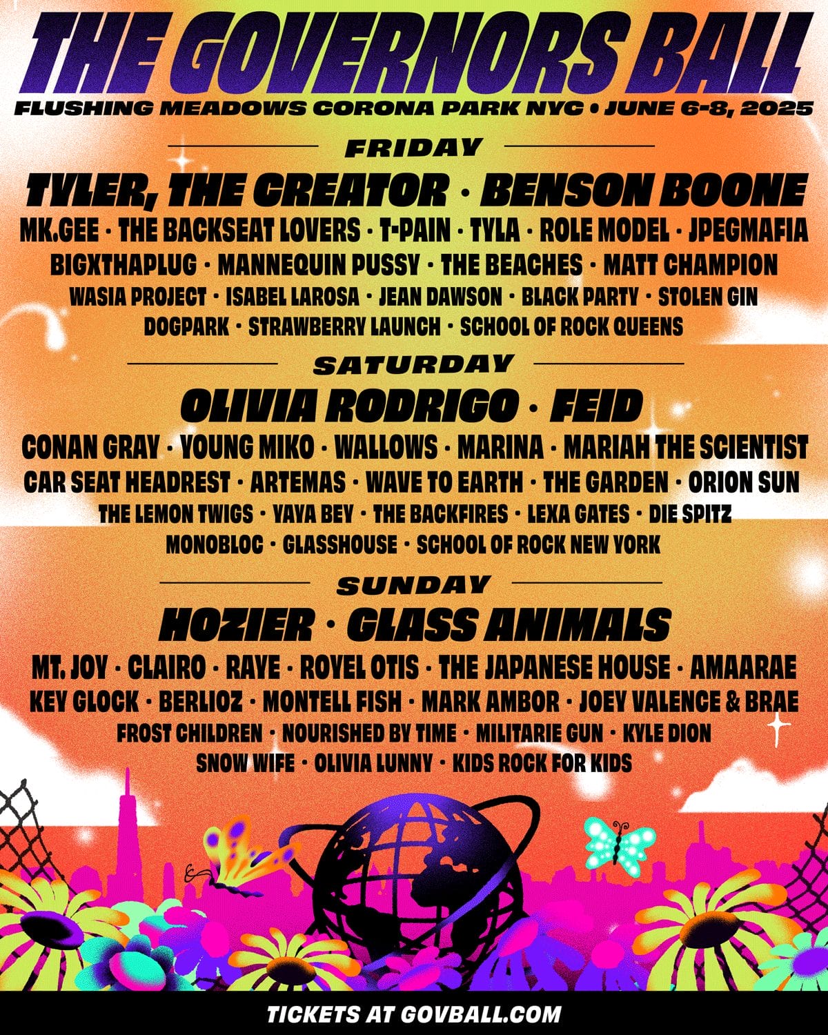Governors Ball lineup brochure from June 6 to June 8 2025.