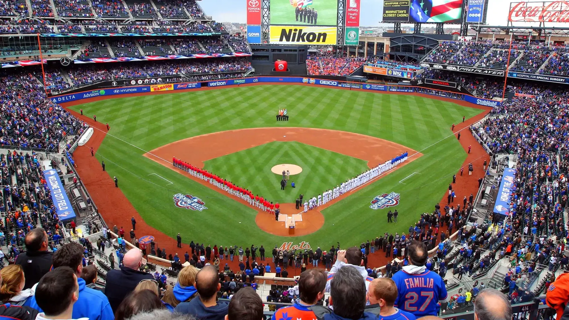Wide shot of ballpark.