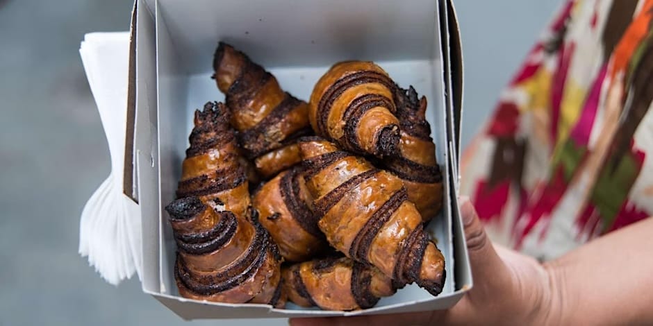 A box of chocolate croissants