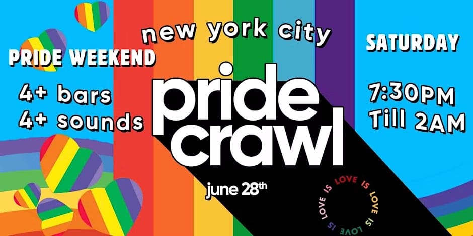 Pride crawl on June 28 from 7:30 p.m. to 2 a.m. at 4+ bars, address to be announced