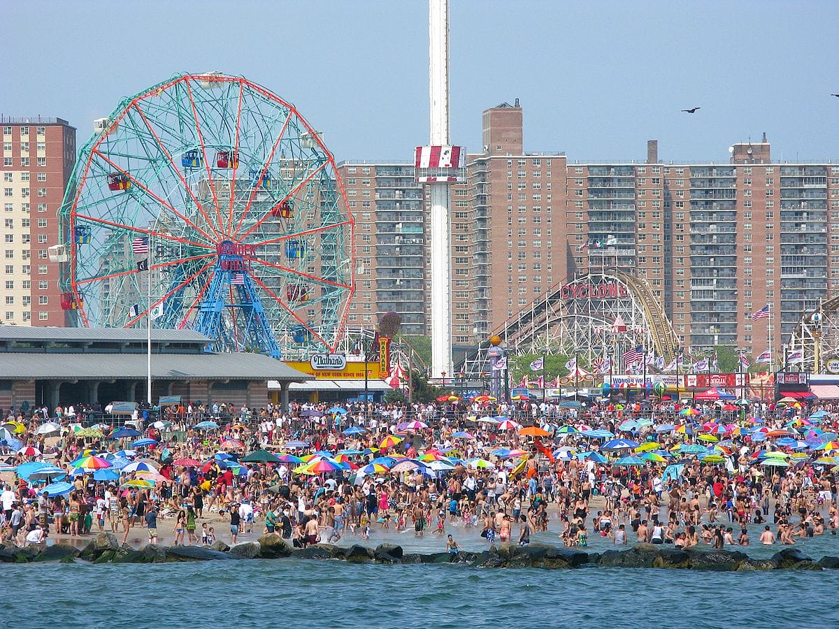 People gathered at Brighton Beach