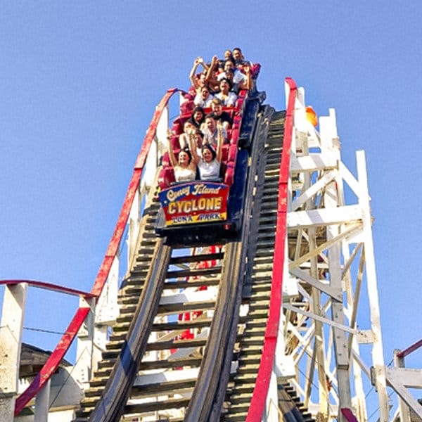 People on the Cyclone Ride in Coney Island 