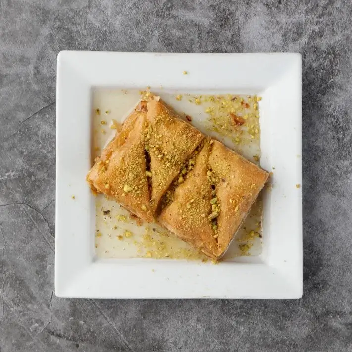 Baklava assortment on white plate