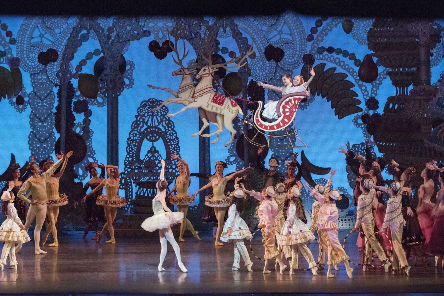 NYC Ballet dancers on stage during performance of Nutcracker
