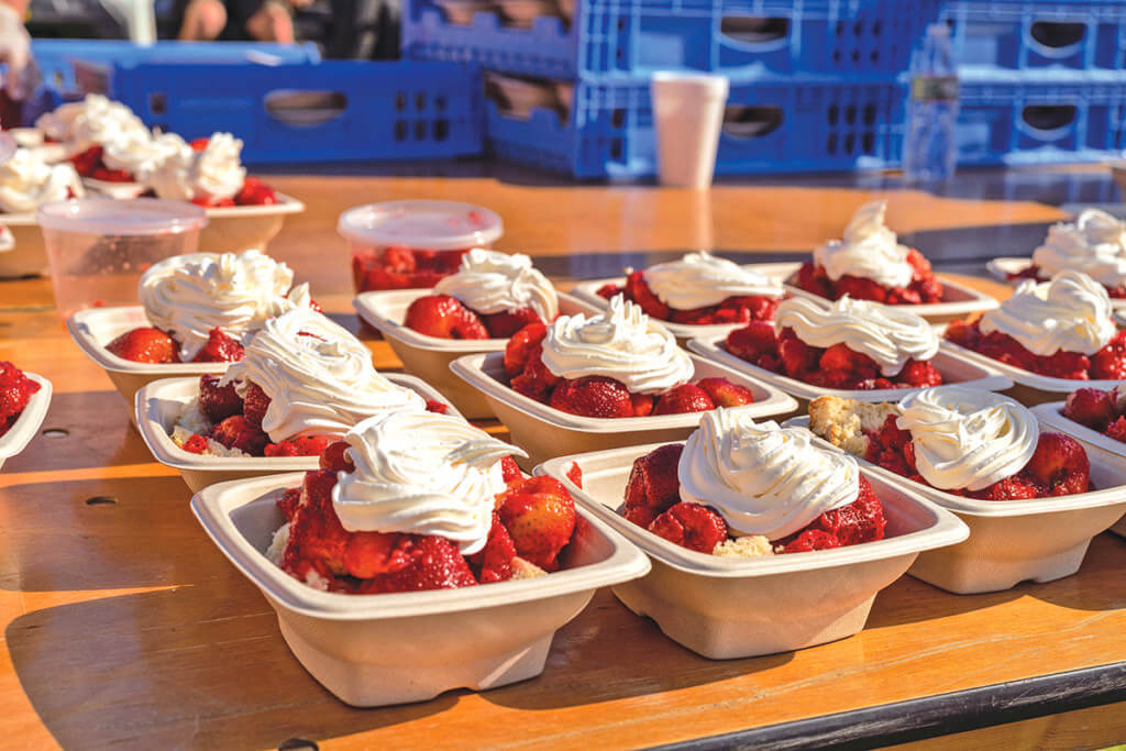 Strawberry dessert topped with whipped cream