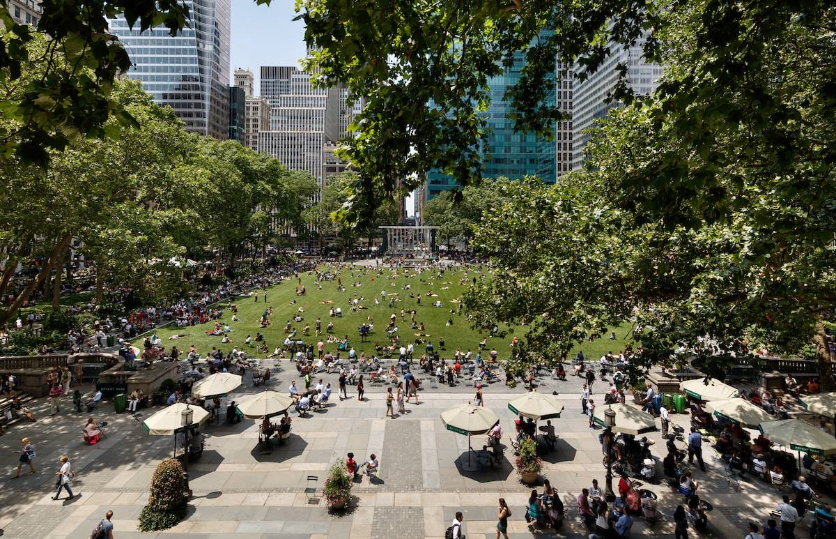 People gathering at Bryant Park