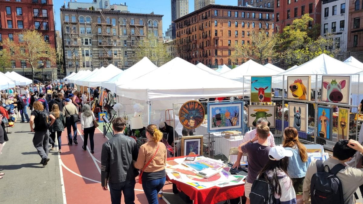 People at an art street fair