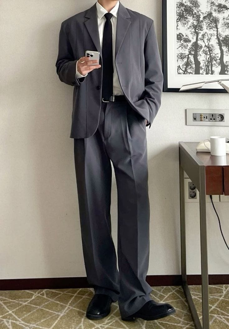 Dark grey suit and blazer outfit