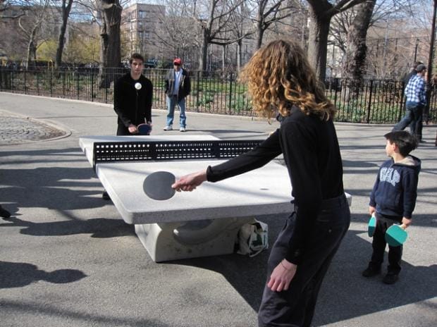 People playing ping pong at Tompkins Square Park.