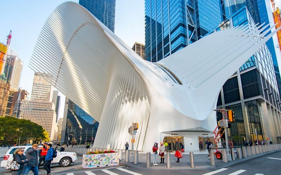 Wide shot of the World Trade Center Oculus in the daytime.