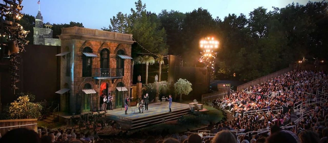 People gathered at the outdoor venue for Shakespeare in the Park